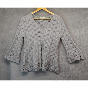 Nouveaux XL Lace Knit Sweater flare Sleeve Gray Metallic